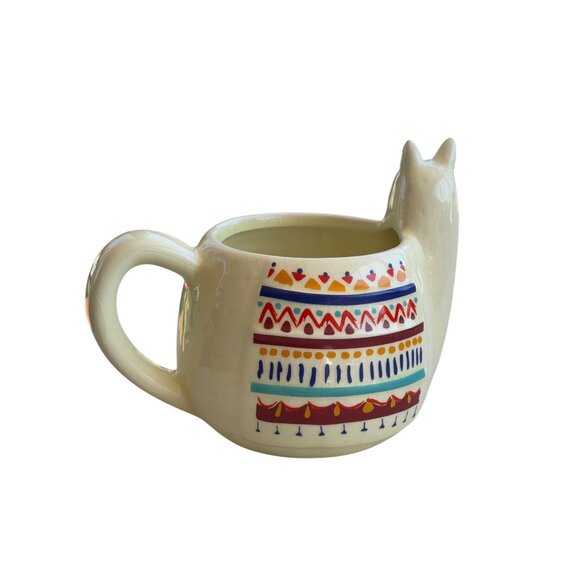 Llama-Shaped Ceramic Mug With Colorful Hand-Painted Pattern Design - Picture 5 of 10